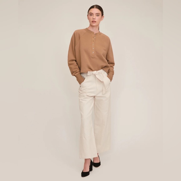 Marissa Webb SO UPTIGHT PLUSH PLUNGE HENLEY SWEATSHIRT IN LIGHT MOCHA - Picture 5 of 14